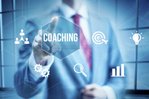 B usiness coaching concept, businessman selecting interface